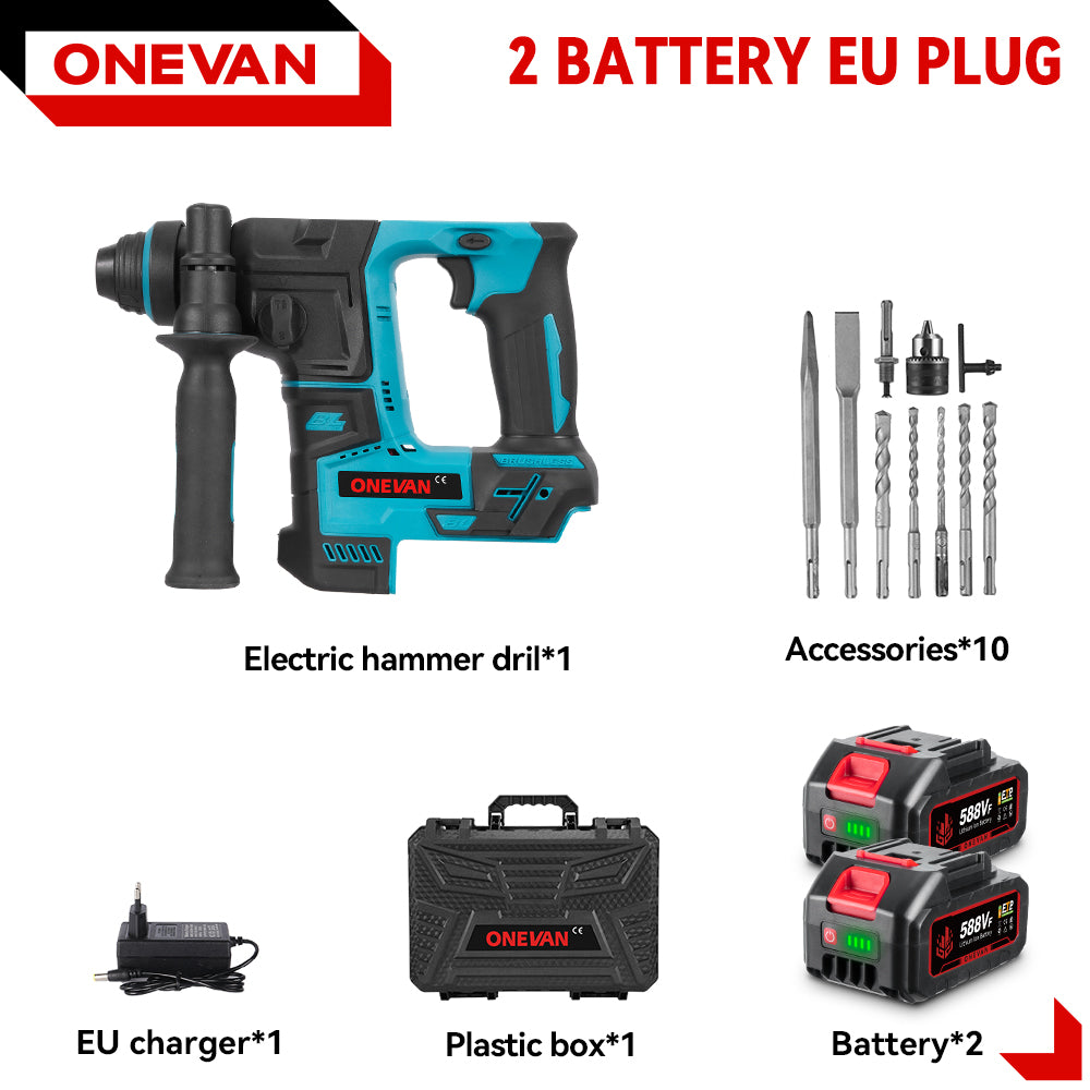ONEVAN 2500W Brushless Cordless Hammer Impact Drill | For Makita 18-21V Battery