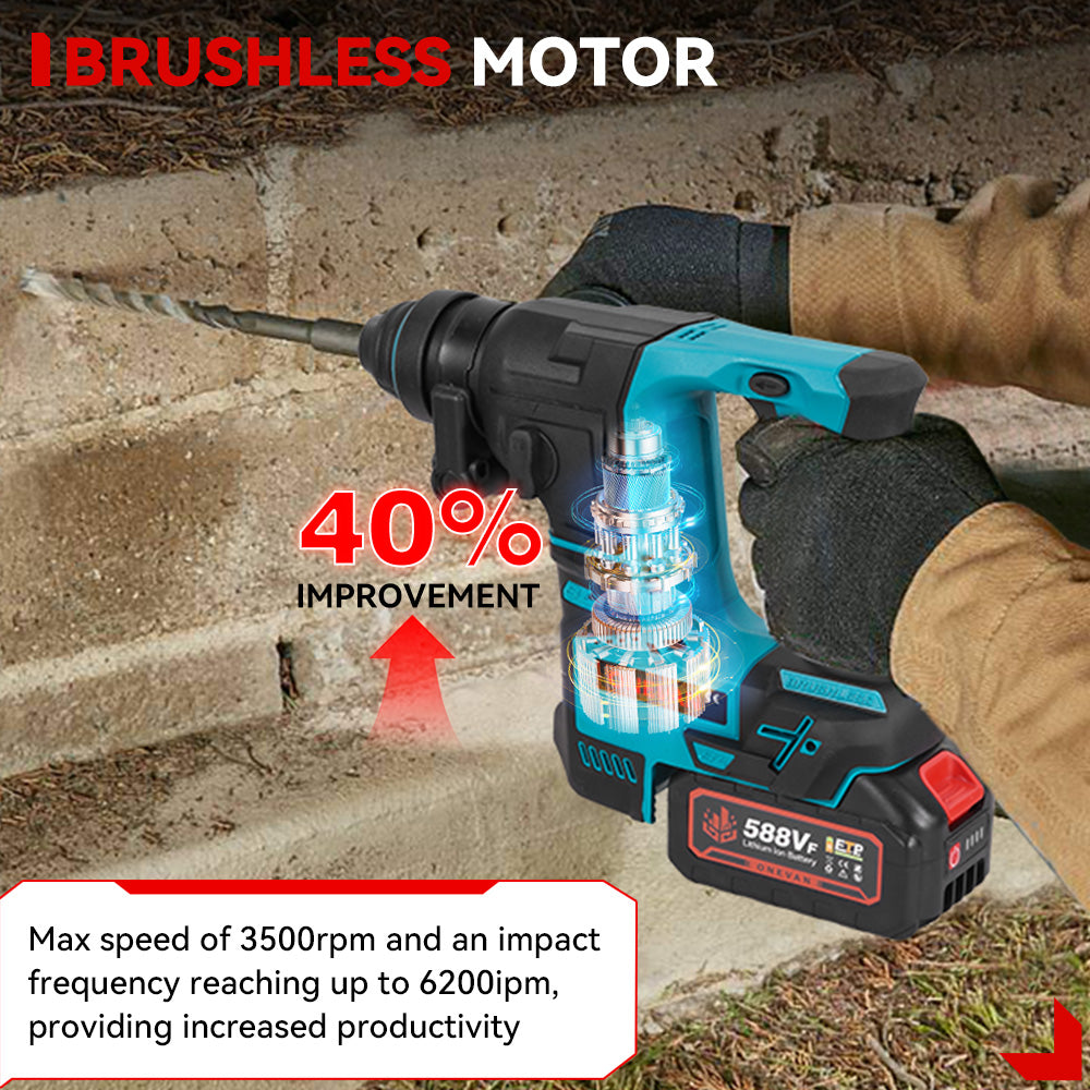 ONEVAN 2500W Brushless Cordless Hammer Impact Drill | For Makita 18-21V Battery