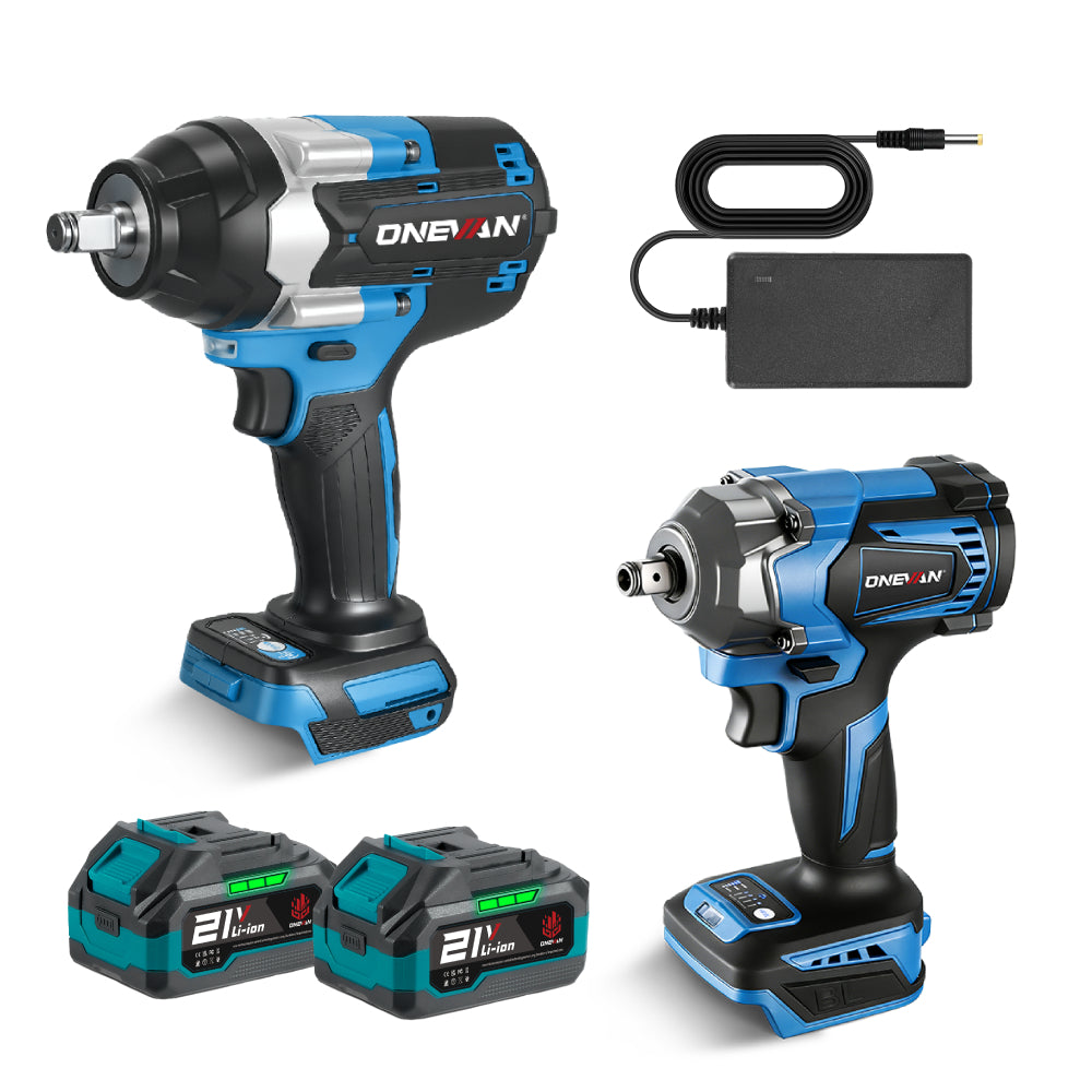 Kit combinado de 2 piezas de llave de impacto inalámbrica sin escobillas ONEVAN de 1/2" 1200 N·m y 1/2" 1800 N·m de 6,0 Ah