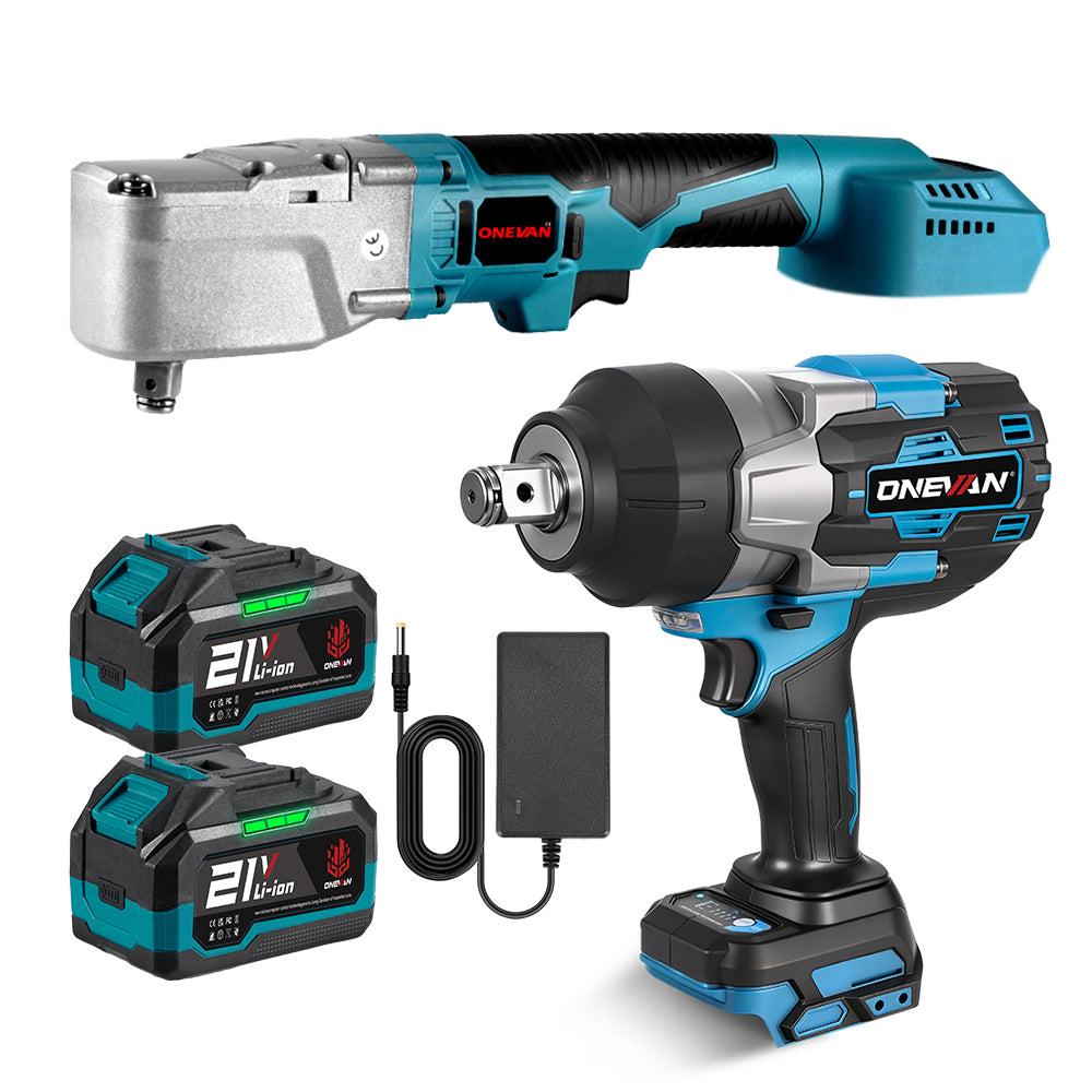 ONEVAN 3/4" 3500N·m Impact Wrench & 1/2'' 1000N·m Ratchet Wrench Brushless Cordless 2‑Pc. Combo Kit 3.0Ah