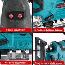 ONEVAN 135mm Brushless Cordless Jigsaw ±45 ° Bevel Capacity | For Makita 18V Battery