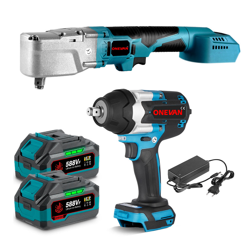 ONEVAN 1/2" 1800N·m Impact Wrench & 1000N·m Ratchet Wrench Brushless Cordless 2‑Pc. Combo Kit 6.0Ah