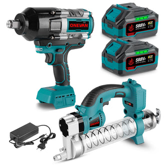 ONEVAN 3/4" 3100N·m Impact Wrench & 10000PSL Grease Gun Brushless Cordless 2‑Pc. Combo Kit 6.0Ah