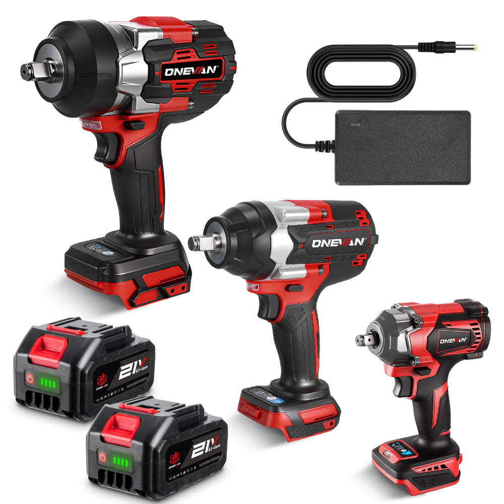 ONEVAN 1/2" 1200N·m & 1800N·m & 2800N·m Impact Wrench Brushless Cordless 3-Pc. Combo Kit 3.0Ah