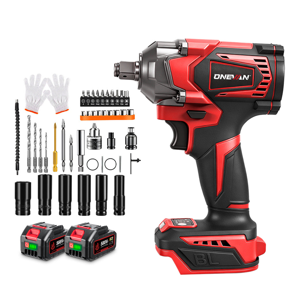 Conjunto de Chaves de Impacto Sem Fio e Sem Escovas ONEVAN de 1/2" e 1200 N·m – Kit com 44 Peças | Para Bateria Makita de 18 V