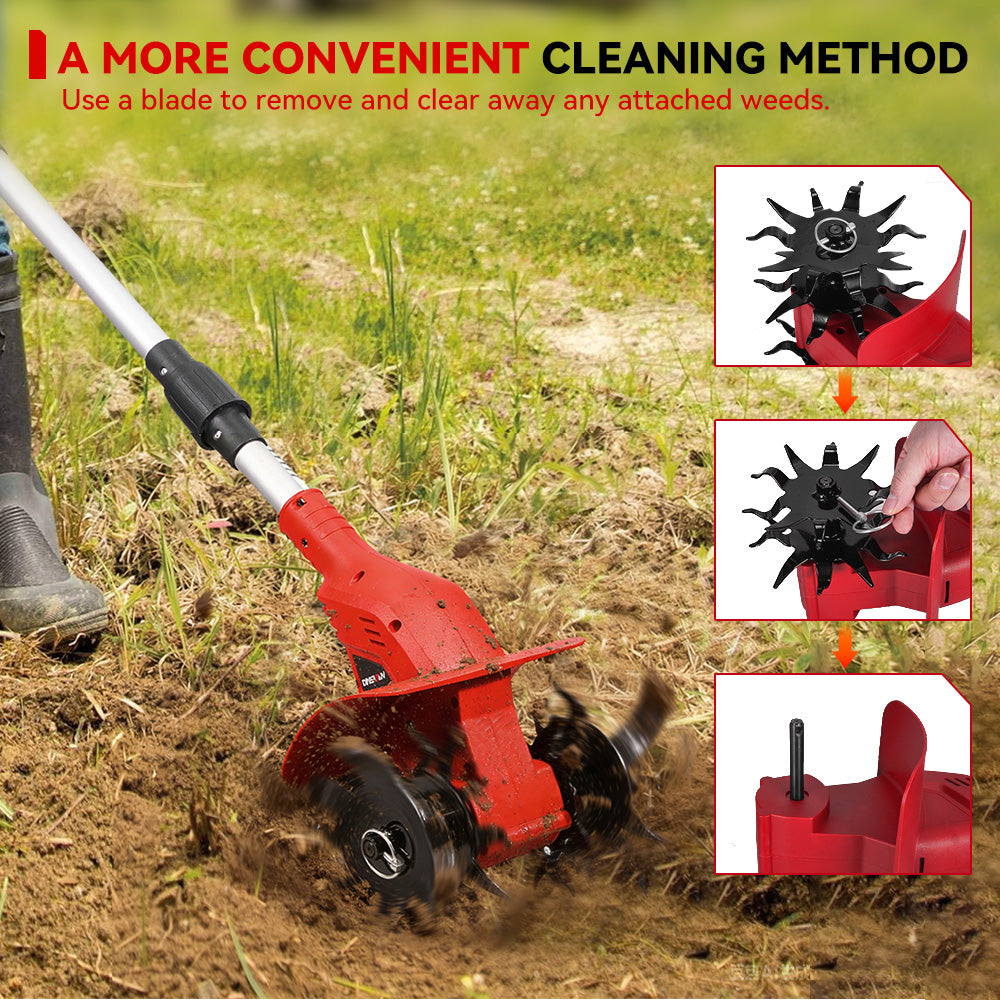 ONEVAN Cordless Brushless Tiller – 3-Fold Design | Dual Blades | LED Display | For Makita 18V Battery