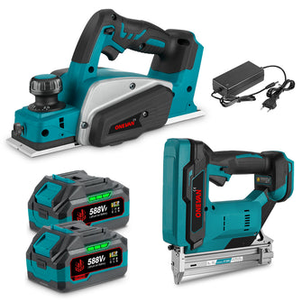 ONEVAN 18V Handheld Planer & F30G Nail Gun Brushless Cordless 2‑Pc. Combo Kit 6.0Ah