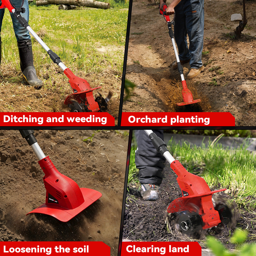 ONEVAN Cordless Brushless Tiller – 3-Fold Design | Dual Blades | LED Display | For Makita 18V Battery