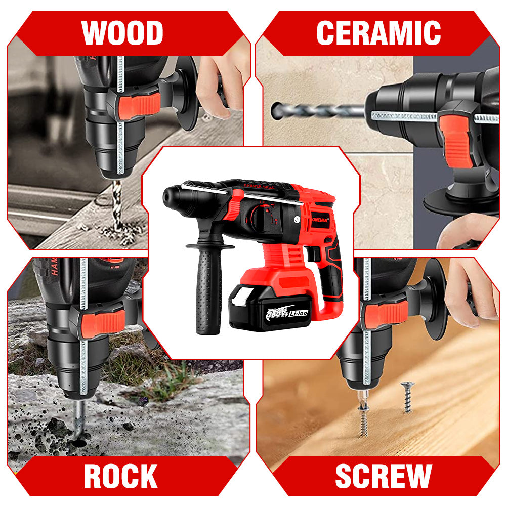 Taladro percutor inalámbrico ONEVAN de 26 mm y 2000 W sin escobillas | Para batería Makita de 18 V