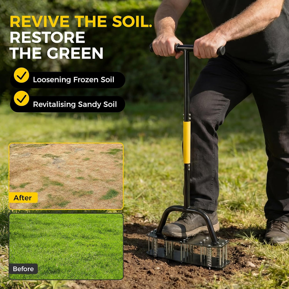 ONEVAN Lawn Aerator 15-Spike Manual Soil Aeration Tool