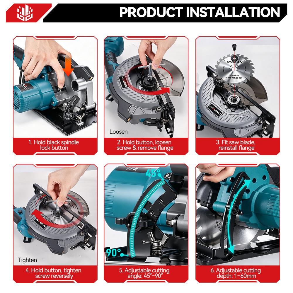 Sierras circulares multifunción de mano inalámbricas y sin escobillas ONEVAN de 150 mm y 6 pulgadas | Para batería Makita de 18 V