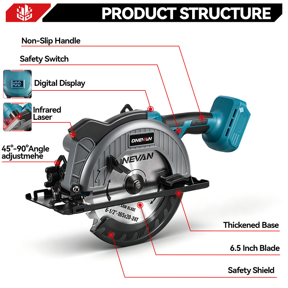 Sierras circulares multifunción de mano inalámbricas y sin escobillas ONEVAN de 150 mm y 6 pulgadas | Para batería Makita de 18 V