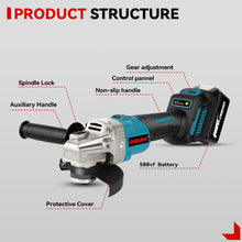 Amoladora angular inalámbrica eléctrica sin escobillas ONEVAN de 125 mm | Para batería Makita de 18 V