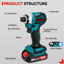 Destornillador inalámbrico sin escobillas de 5 velocidades y 1/4" ONEVAN de 588 N·m | Para batería Makita de 18 V