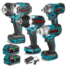 ONEVAN 1/2" 520N·m & 1200N·m & 1800N·m & 2800N·m Impact Wrench Brushless Cordless 4-Pc. Combo Kit 6.0Ah