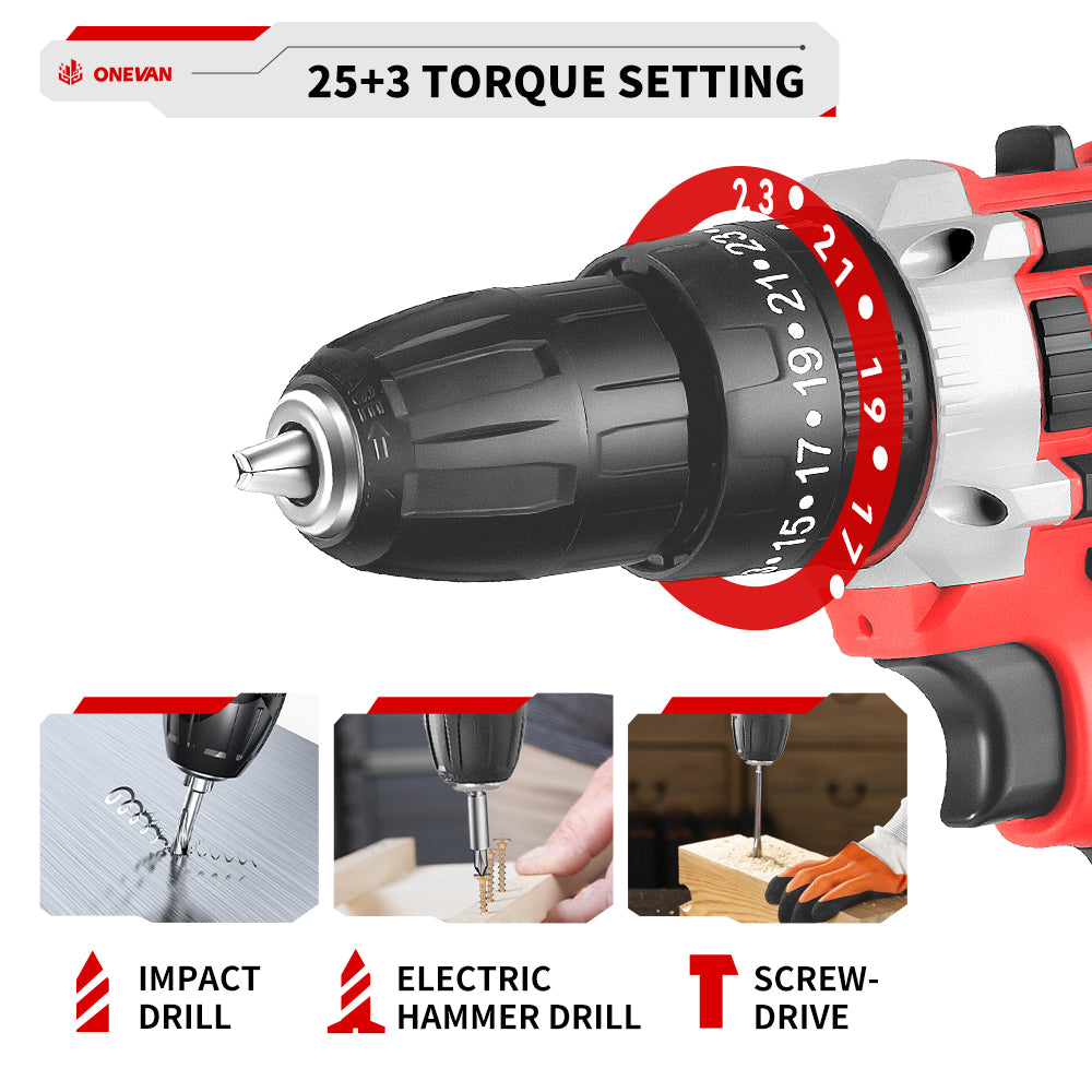ONEVAN Cordless Drill Electric Power Impact Drill with Battery and