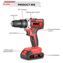 ONEVAN 10mm Cordless Impact Drill Electric Screwdriver Set with Battery